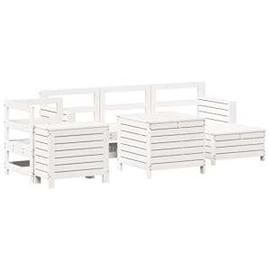 Vrtna sedežna garnitura 7-delna bela trdna borovina - slika 2