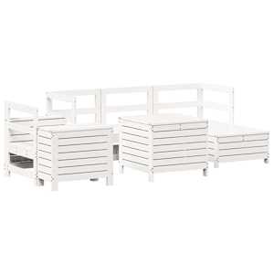 Vrtna sedežna garnitura 7-delna bela trdna borovina - slika 2