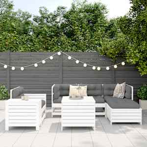 Vrtna sedežna garnitura 7-delna bela trdna borovina - slika 3