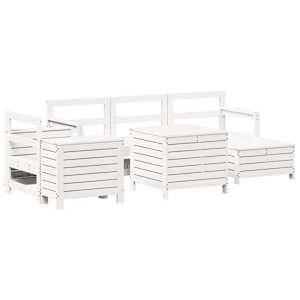 Vrtna sedežna garnitura 7-delna bela trdna borovina - slika 2