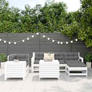 Vrtna sedežna garnitura 7-delna bela trdna borovina - slika 3