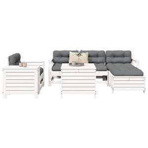 Vrtna sedežna garnitura 7-delna bela trdna borovina