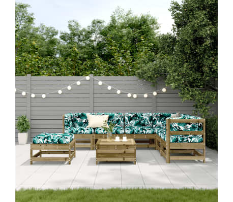 vidaXL Salon de jardin 8 pcs avec coussins bois de pin impr&eacute;gn&eacute;