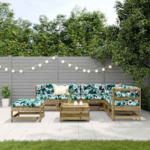 vidaXL Salon de jardin 8 pcs avec coussins bois de pin impr&eacute;gn&eacute;