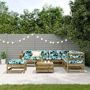 vidaXL Salon de jardin 8 pcs avec coussins bois de pin impr&eacute;gn&eacute;