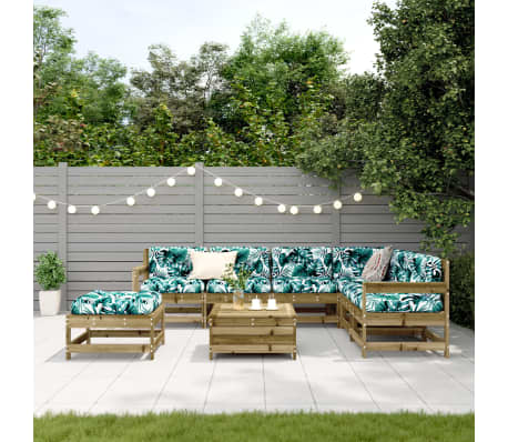 vidaXL Salon de jardin 8 pcs avec coussins bois de pin impr&eacute;gn&eacute;