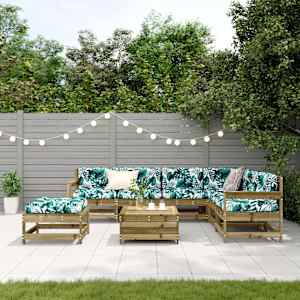vidaXL Salon de jardin 8 pcs avec coussins bois de pin impr&eacute;gn&eacute;