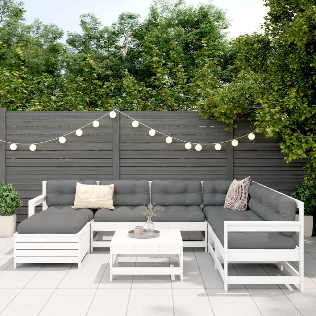vidaXL 8-delige Loungeset massief grenenhout wit afbeelding