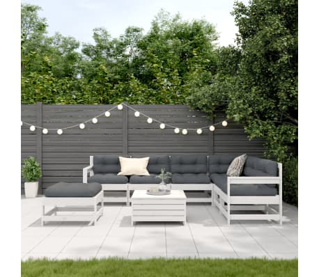 vidaXL 8-tlg. Garten-Lounge-Set mit Kissen Wei&szlig; Massivholz Kiefer