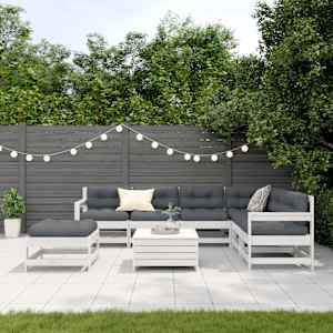 vidaXL 8-tlg. Garten-Lounge-Set mit Kissen Wei&szlig; Massivholz Kiefer