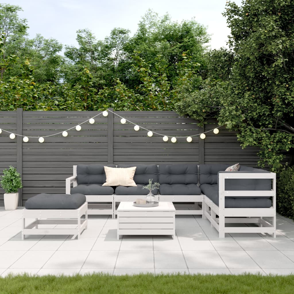 vidaXL 8-delige Loungeset met kussens massief grenenhout wit afbeelding