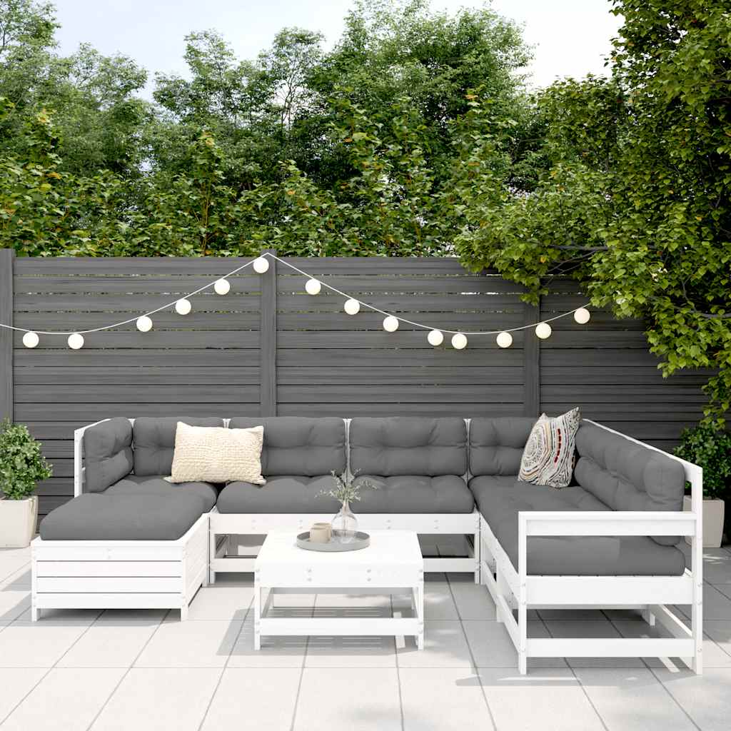 vidaXL 8-delige Loungeset massief grenenhout wit afbeelding
