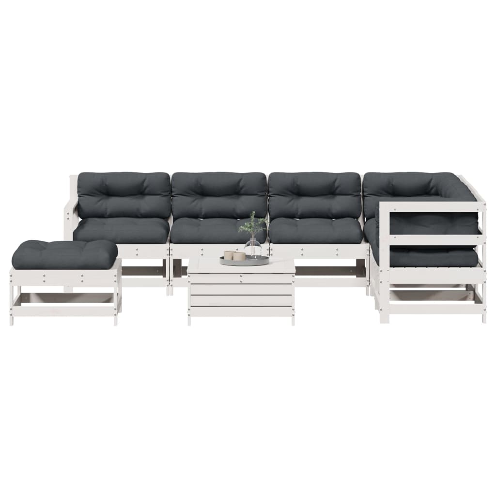 vidaXL 8-tlg. Garten-Lounge-Set mit Kissen Weiß Massivholz Kiefer