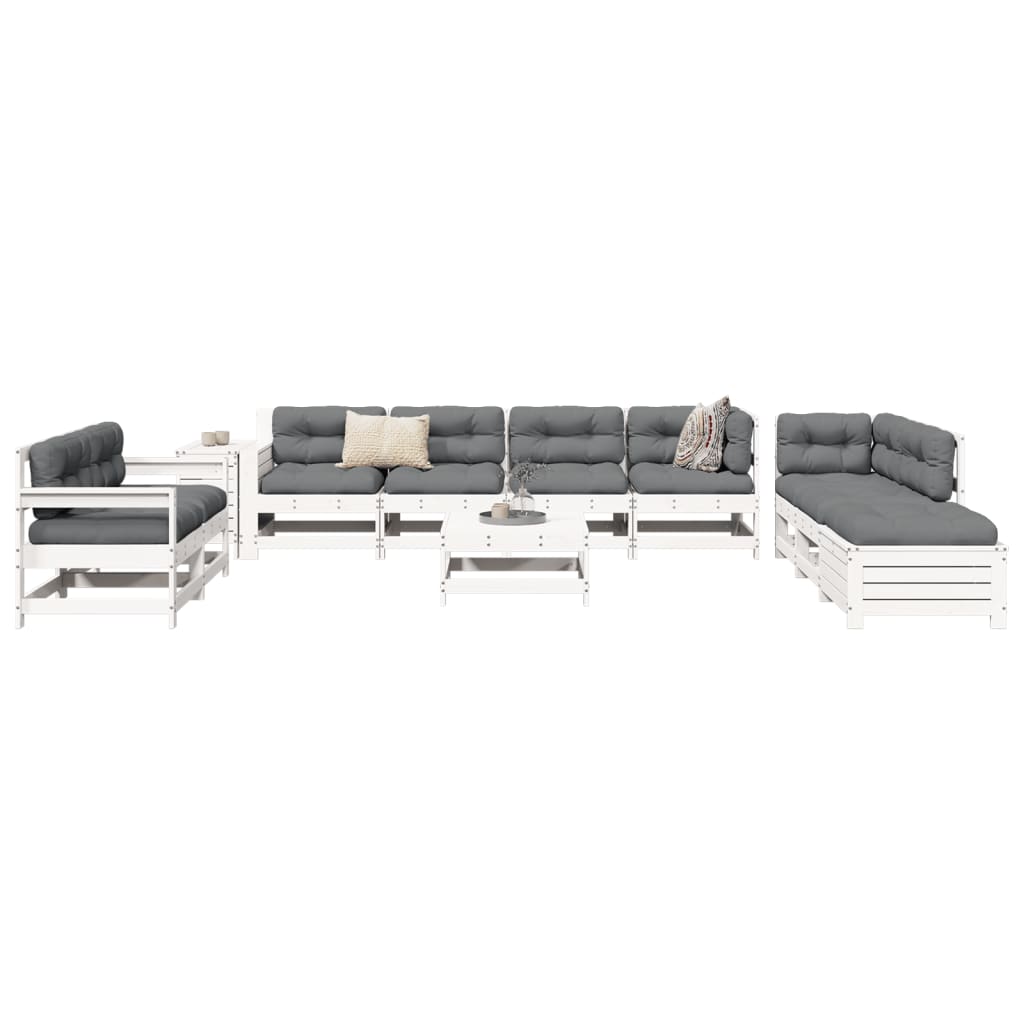 vidaXL Set canapea de grădină, 11 piese, alb, lemn masiv pin