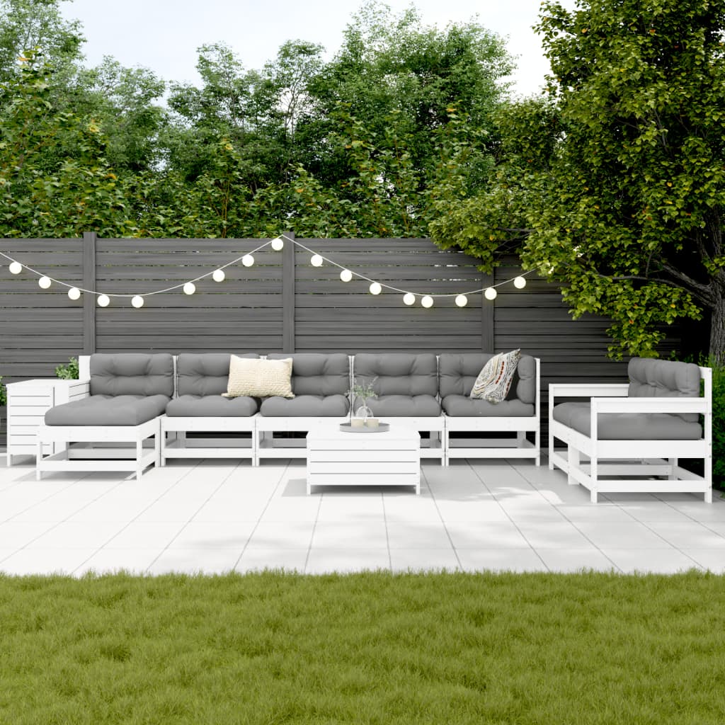 vidaXL 10-delige Loungeset massief grenenhout wit afbeelding