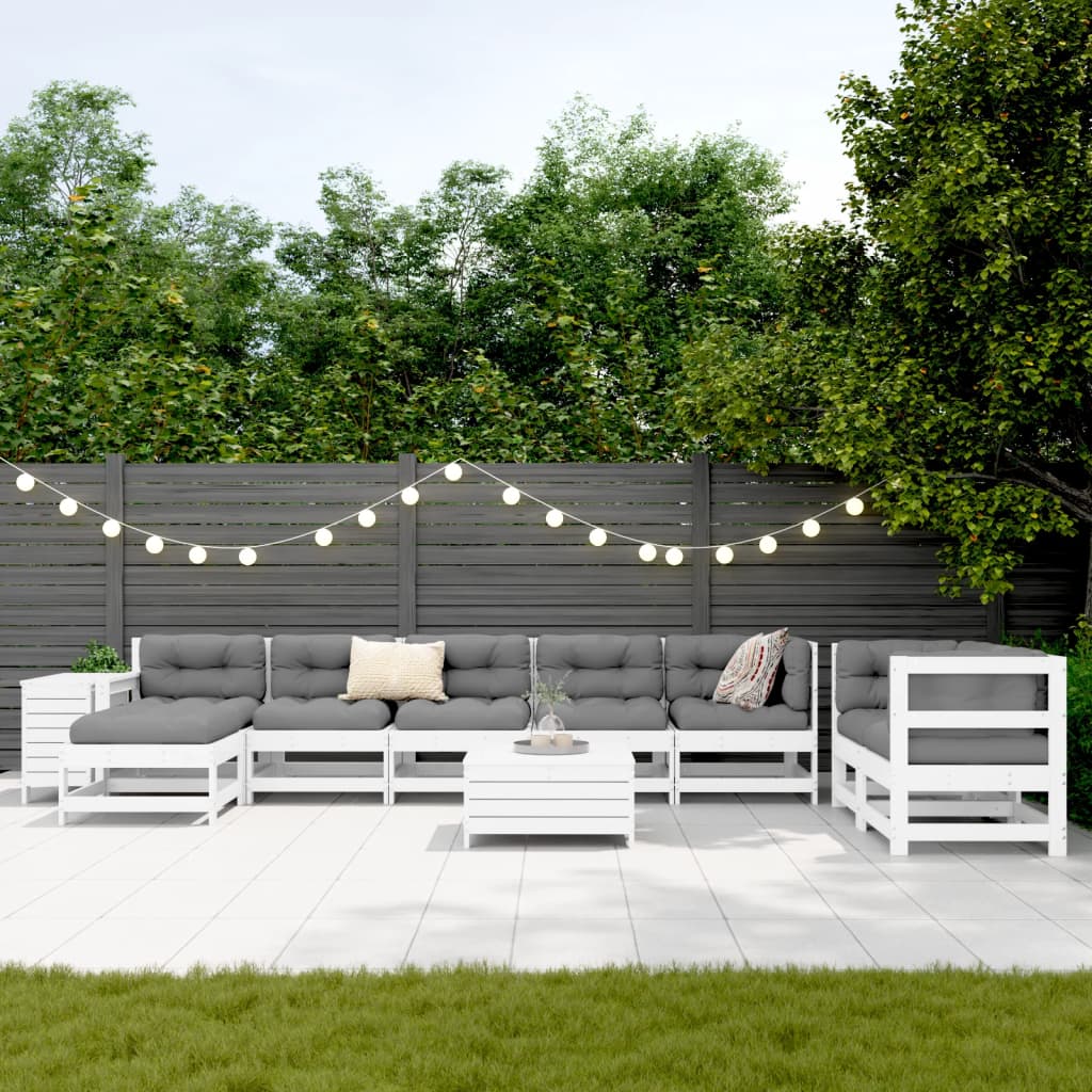 vidaXL 10-delige Loungeset massief grenenhout wit afbeelding