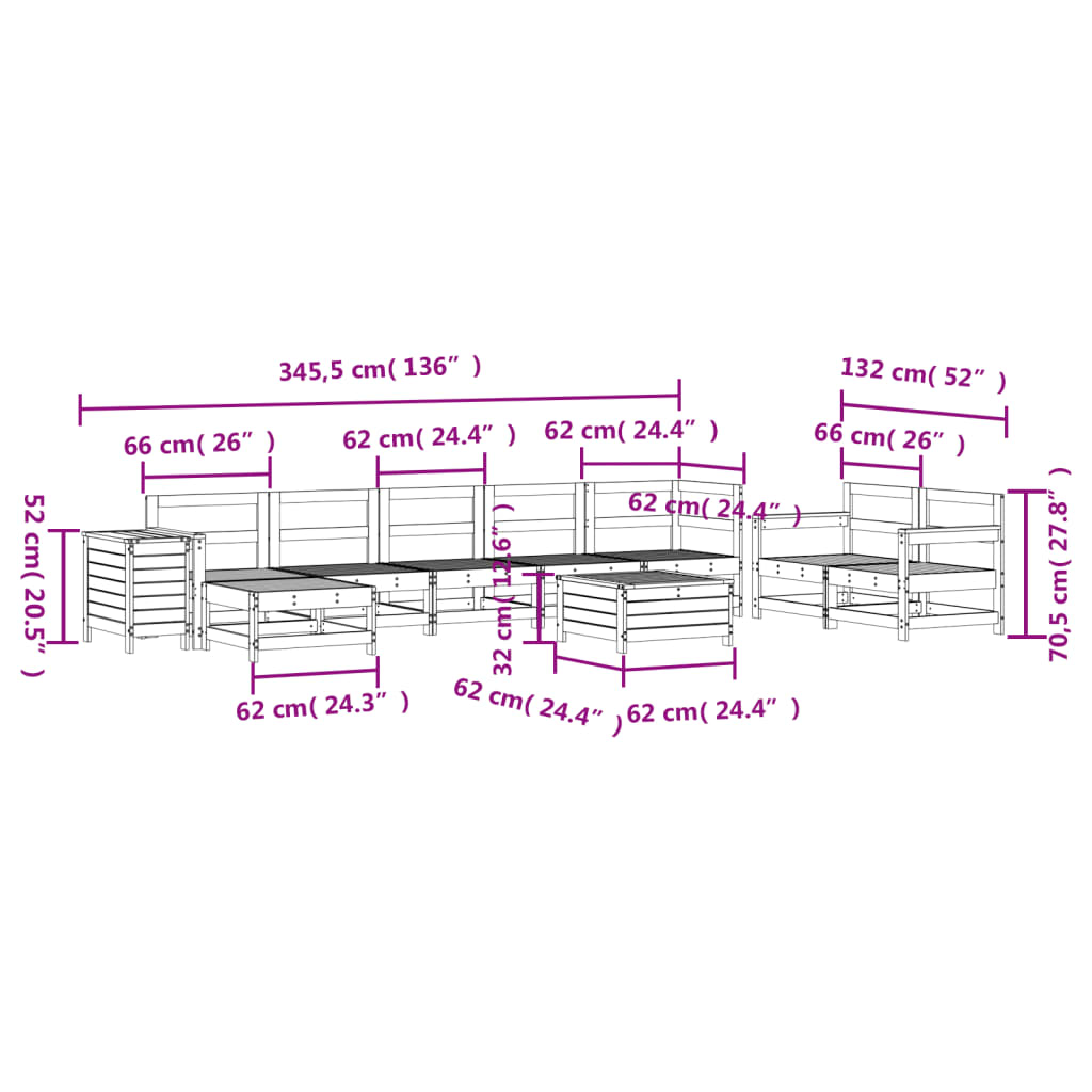 10-delige Loungeset massief grenenhout wit image 13