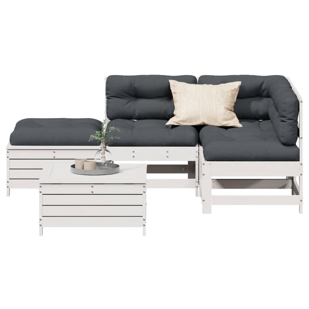 vidaXL 5-tlg. Garten-Lounge-Set mit Kissen Weiß Massivholz Kiefer