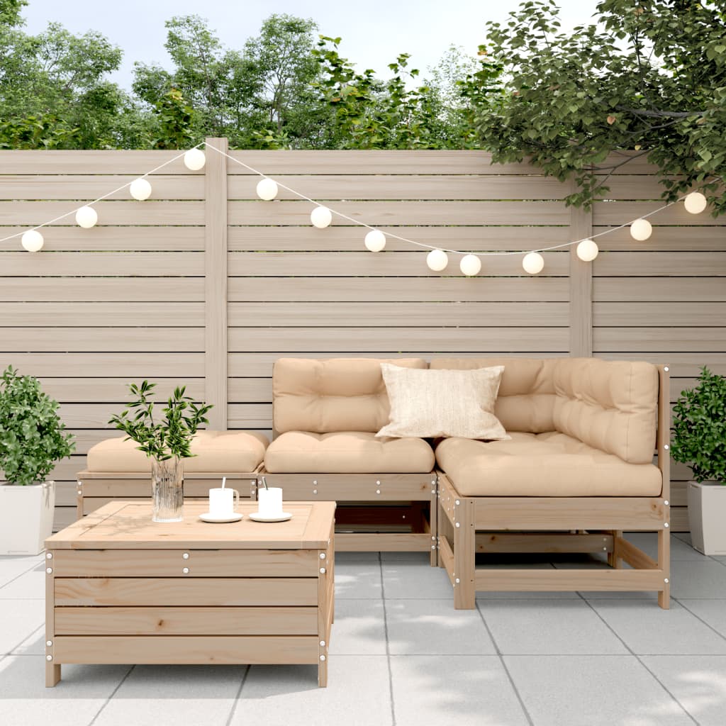 vidaXL 5-delige Loungeset met kussens massief grenenhout afbeelding