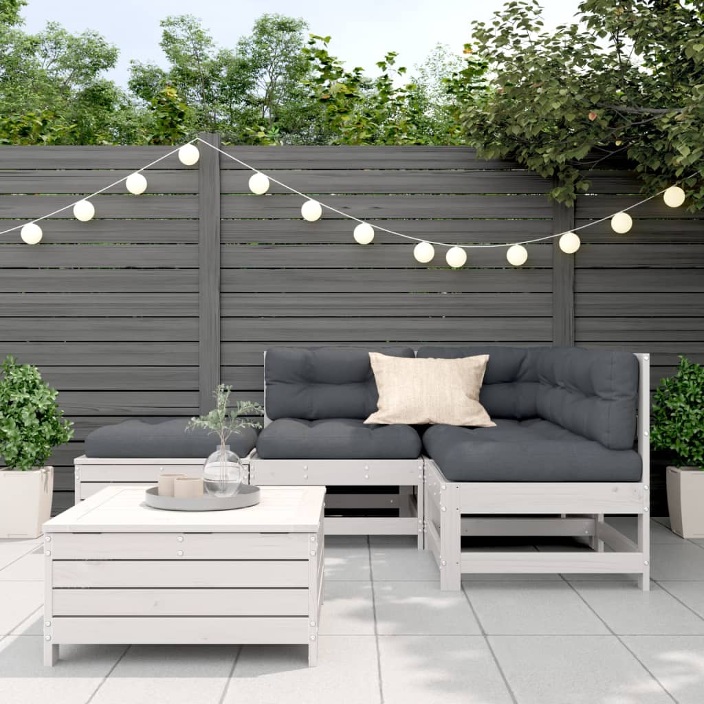 vidaXL 5-delige Loungeset met kussens massief grenenhout wit afbeelding