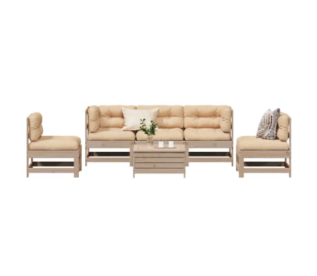 vidaXL 6 pcs conjunto lounge de jardim c/ almofad&otilde;es pinho maci&ccedil;o