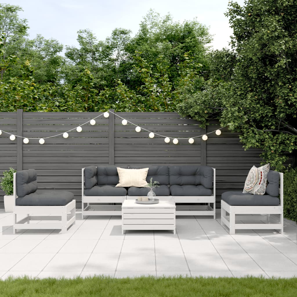 vidaXL 6-tlg. Garten-Lounge-Set mit Kissen Weiß Massivholz Kiefer