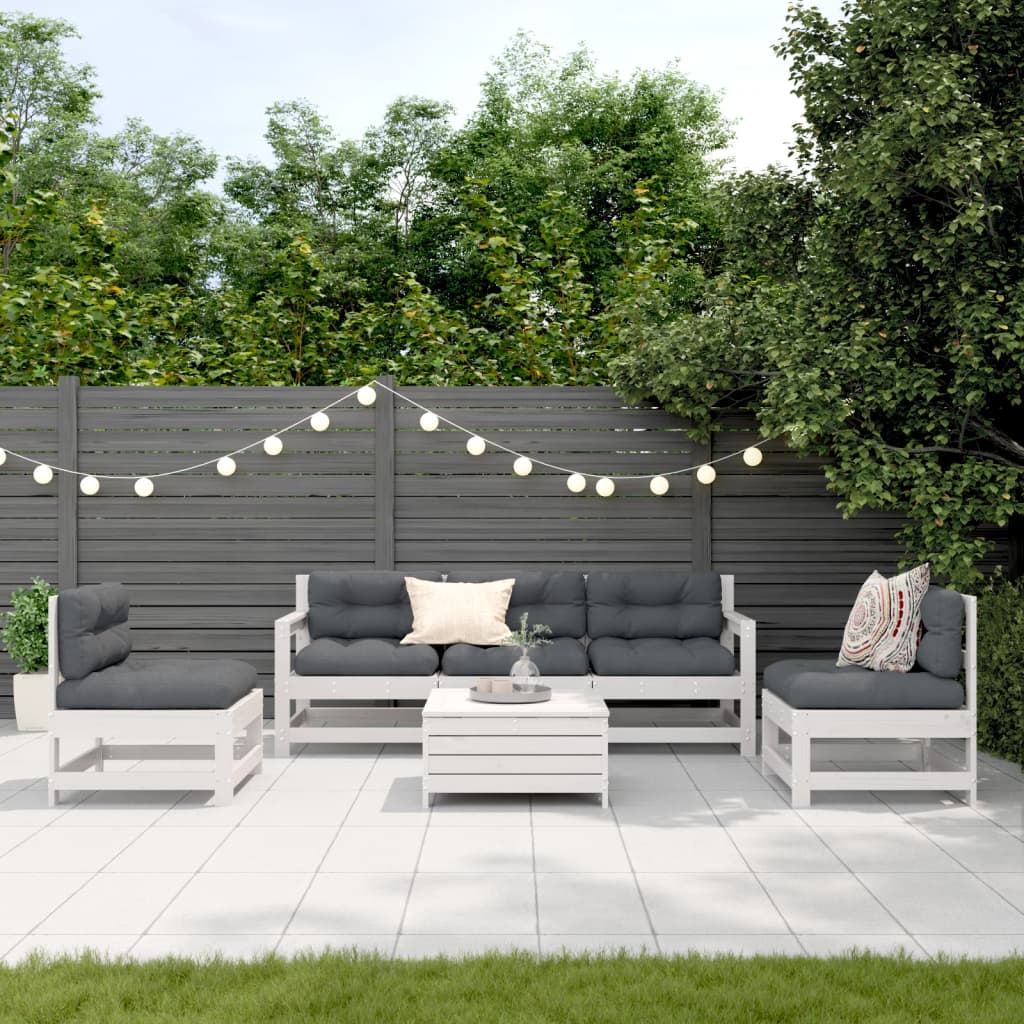 vidaXL Salon de jardin avec coussins 6 pcs blanc bois de pin massif