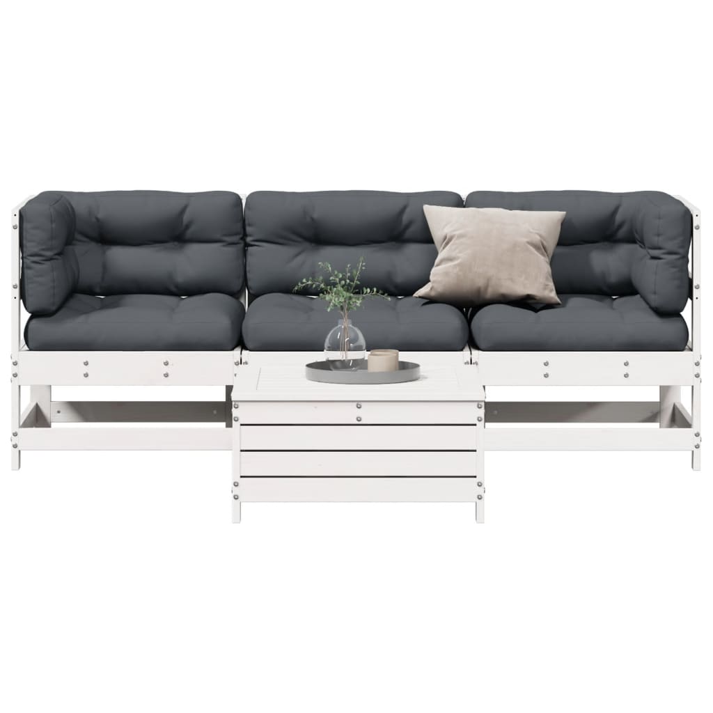 vidaXL 4-tlg. Garten-Lounge-Set mit Kissen Weiß Massivholz Kiefer