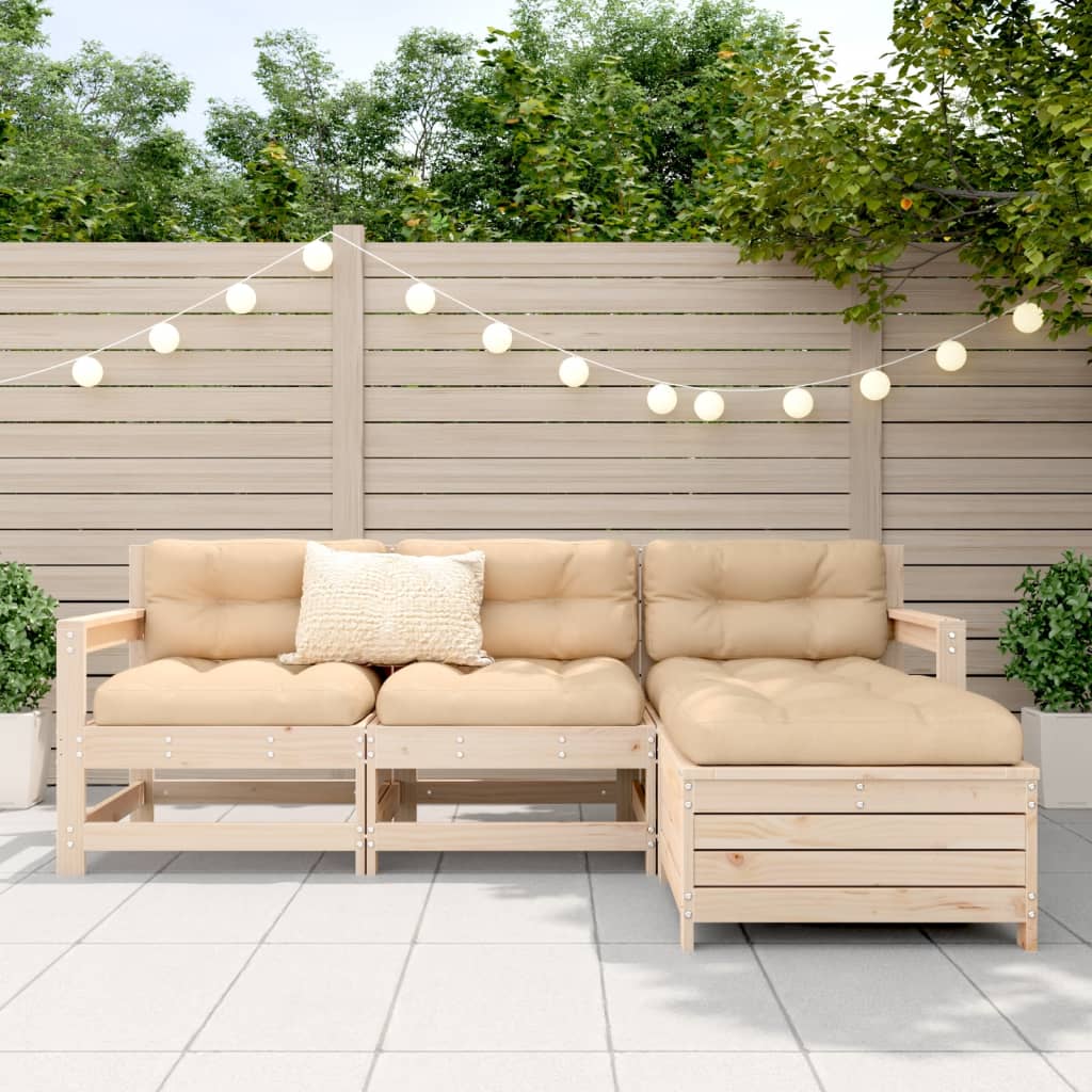 Zestaw wypoczynkowy ogrodowy z litego drewna sosnowego 66x62x70,5cm, surowe; 110kg/siedzisko; 4 elementy; modułowy