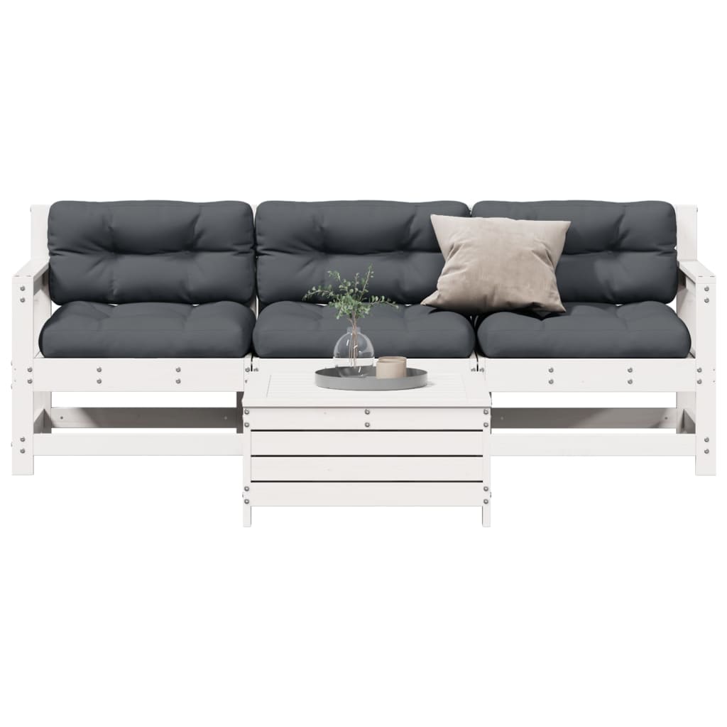 vidaXL 4-tlg. Garten-Lounge-Set mit Kissen Weiß Massivholz Kiefer