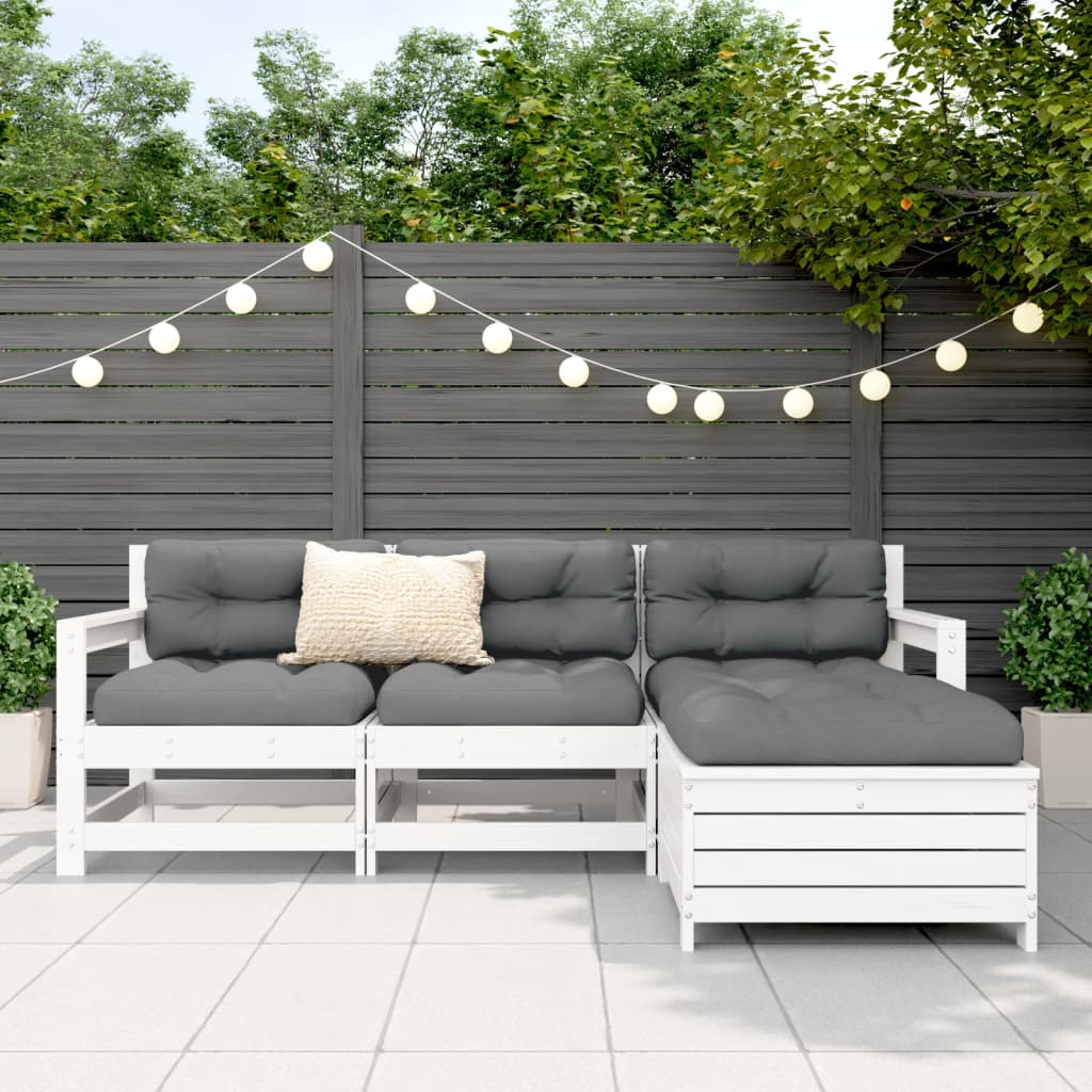 Zestaw wypoczynkowy ogrodowy drewniany biały 4 elementy; 66x62x70,5cm; sosna; modułowy