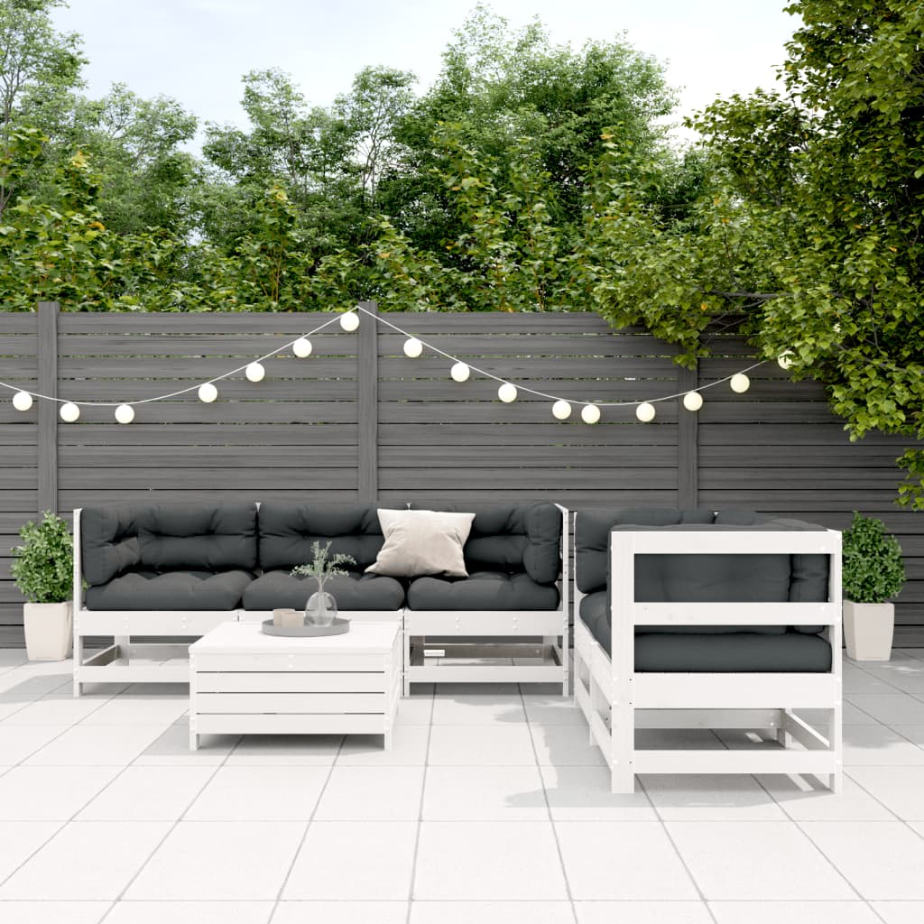 vidaXL Set mobilier de grădină cu perne, 6 piese, alb, lemn masiv pin