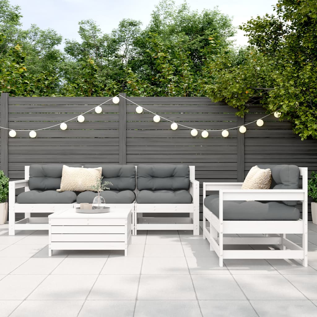vidaXL 6-delige Loungeset massief grenenhout wit afbeelding