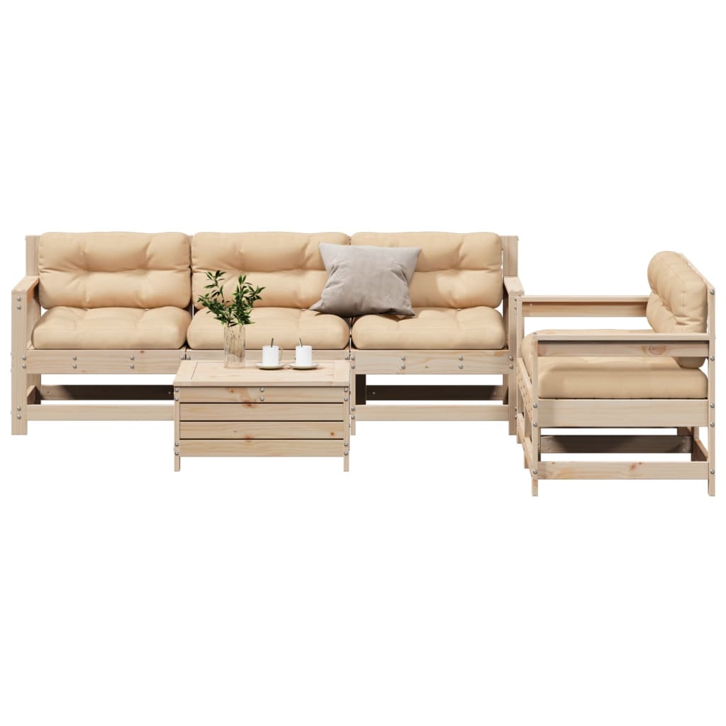 vidaXL 6-delige Loungeset met kussens massief grenenhout afbeelding