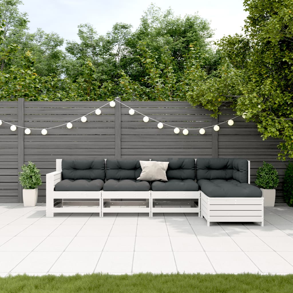 vidaXL 5-tlg. Garten-Lounge-Set mit Kissen Weiß Massivholz Kiefer