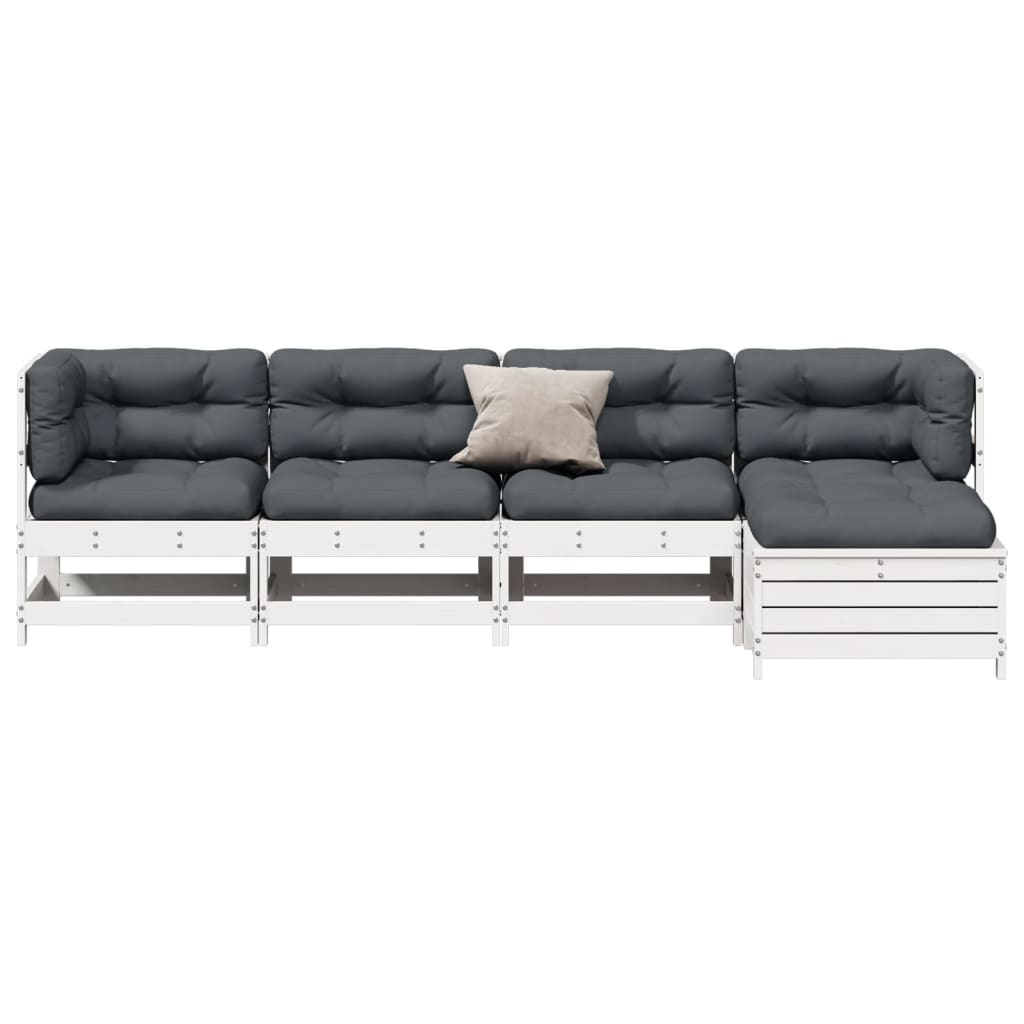 vidaXL 5-delige Loungeset met kussens massief grenenhout wit afbeelding