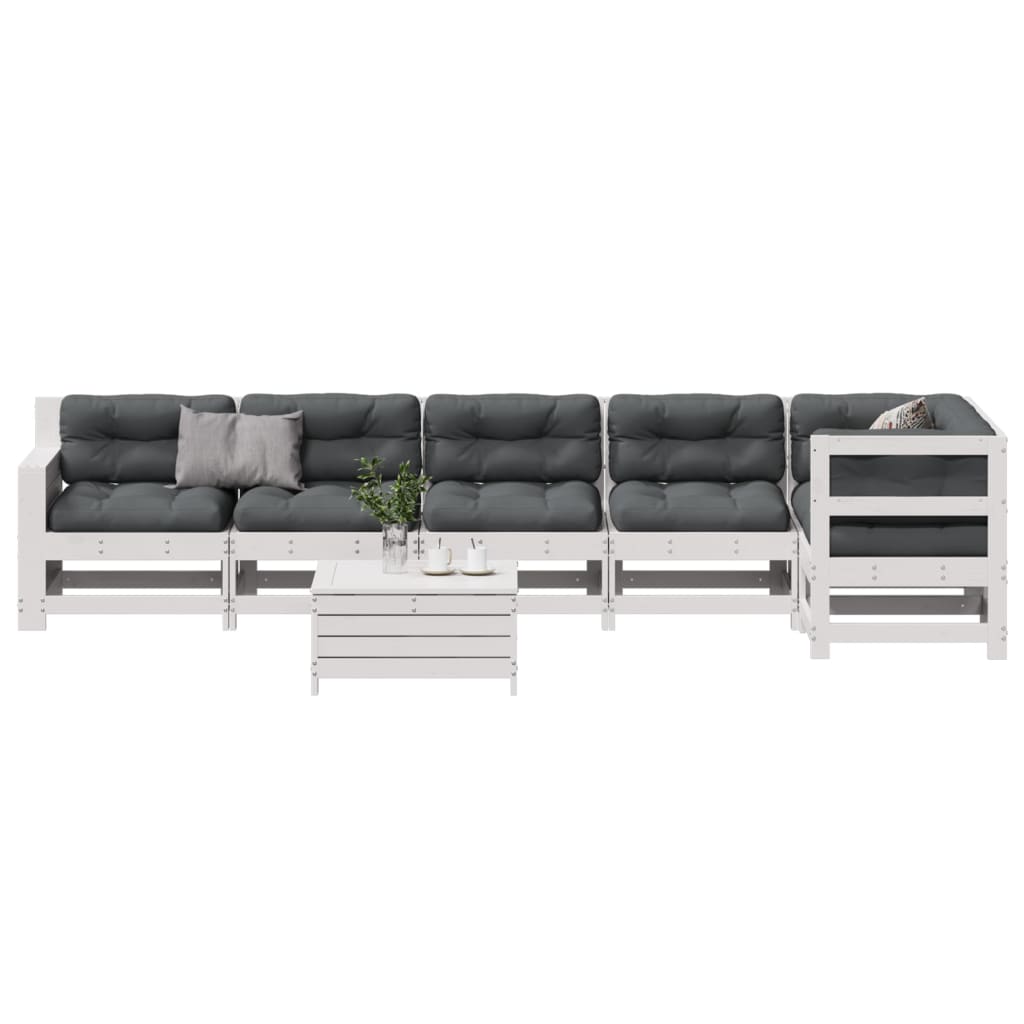 vidaXL 7-tlg. Garten-Lounge-Set mit Kissen Weiß Massivholz Kiefer