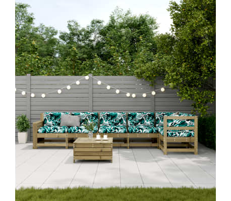 vidaXL Salon de jardin 7 pcs avec coussins bois de pin impr&eacute;gn&eacute;