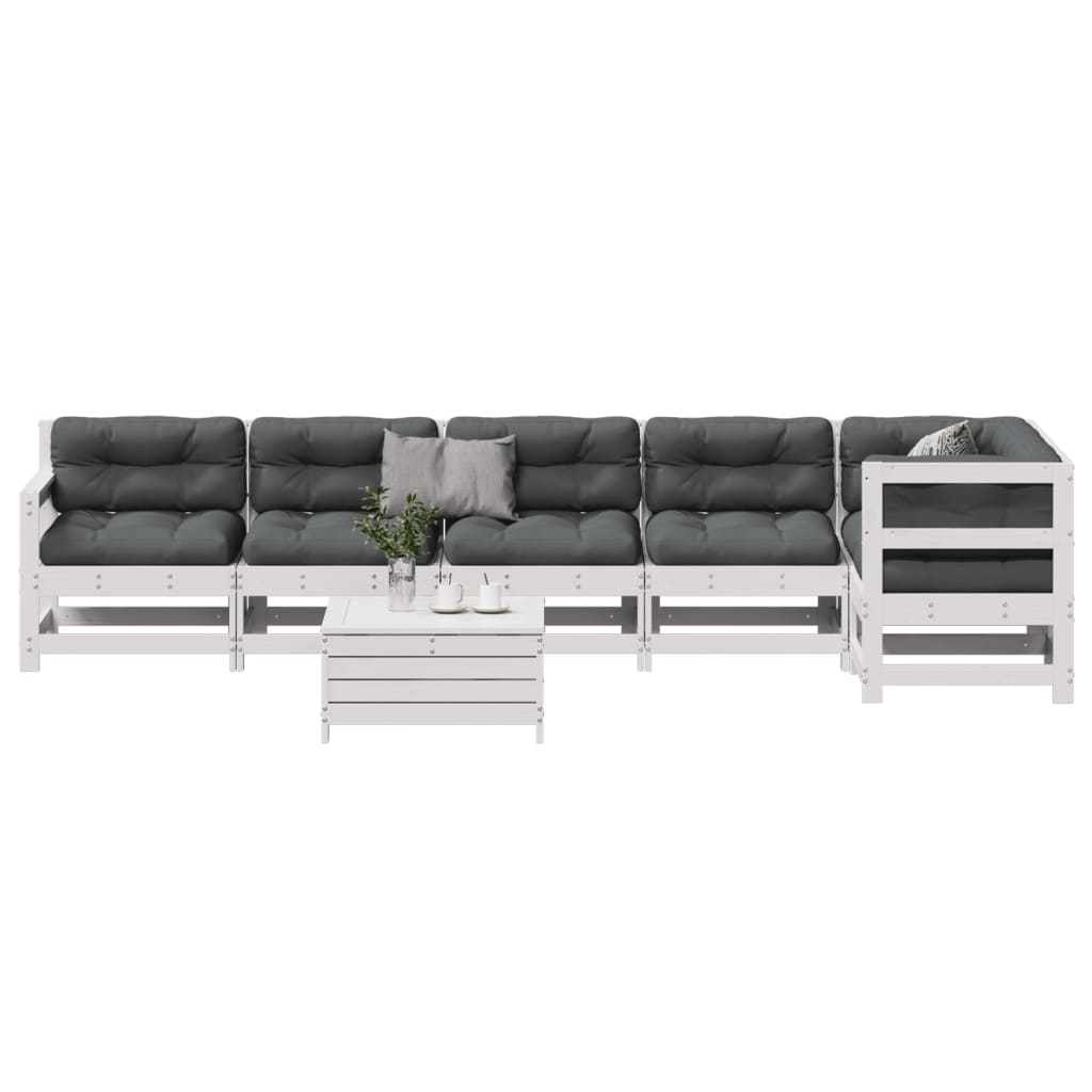 vidaXL 7-tlg. Garten-Lounge-Set mit Kissen Weiß Massivholz Kiefer