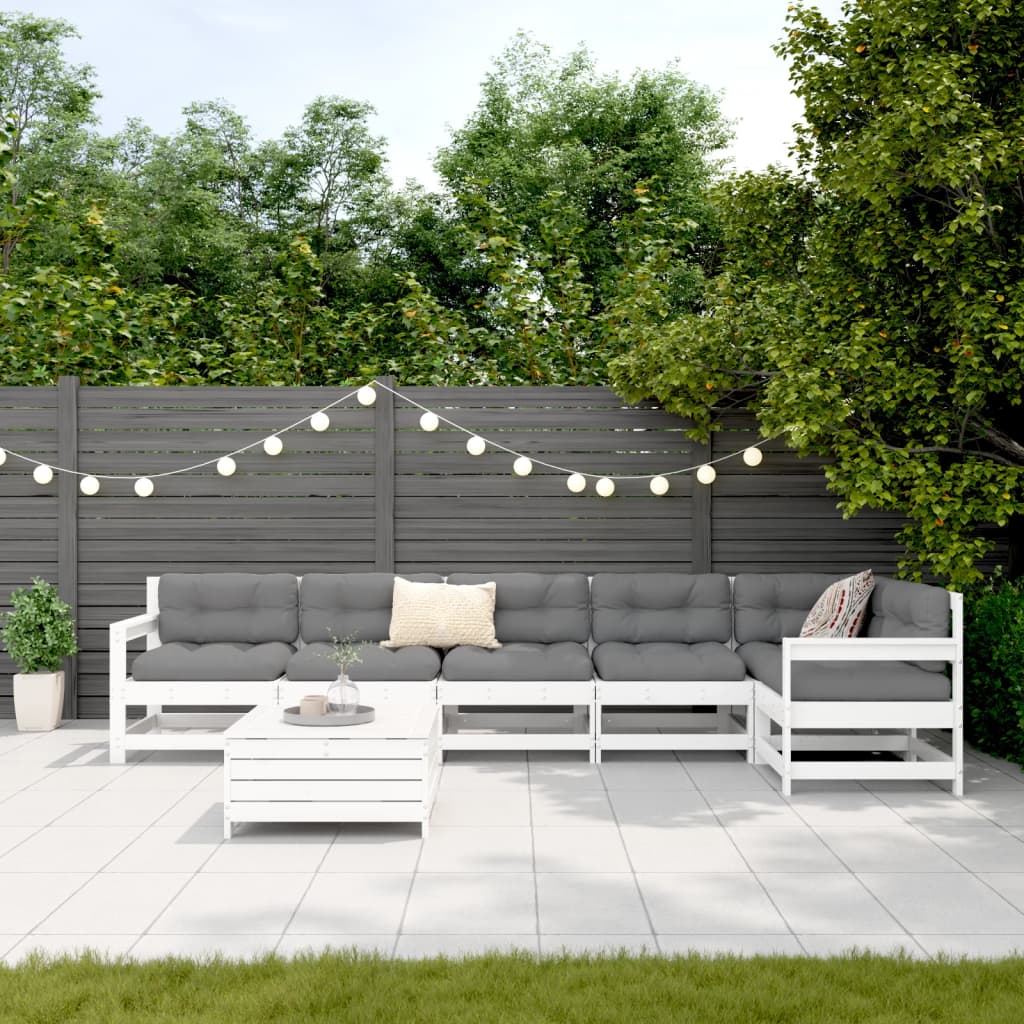 vidaXL 7-delige Loungeset massief grenenhout wit afbeelding