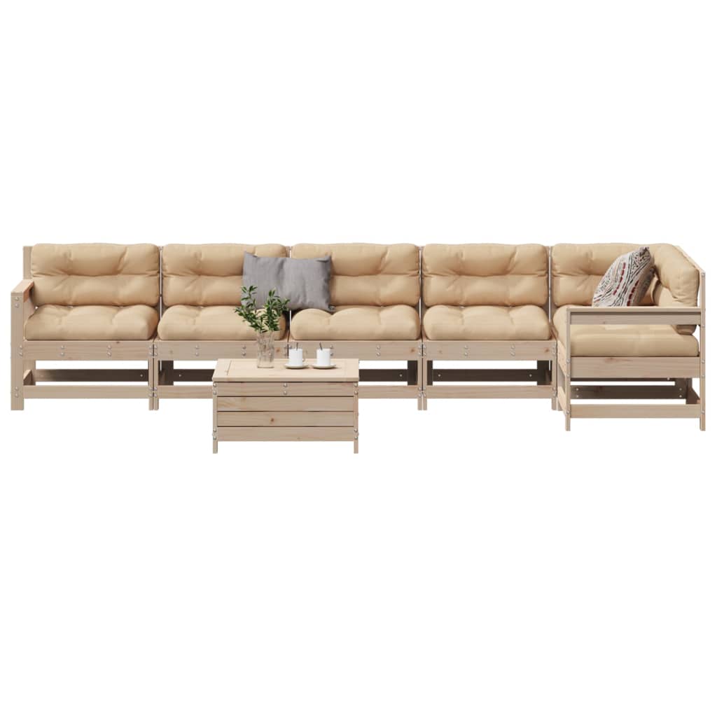 vidaXL 7 pcs conjunto lounge de jardim c/ almofadões pinho maciço