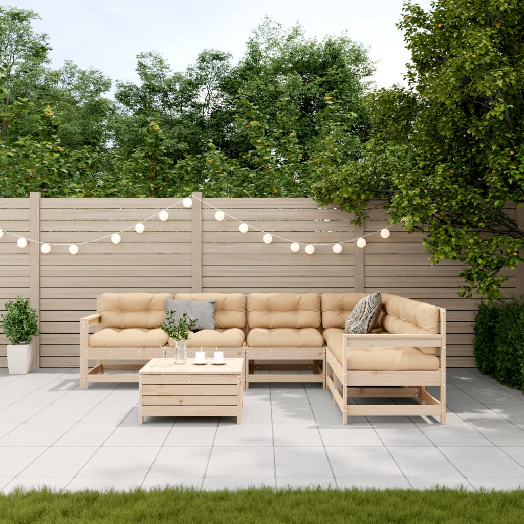 vidaXL 7-delige Loungeset met kussens massief grenenhout afbeelding