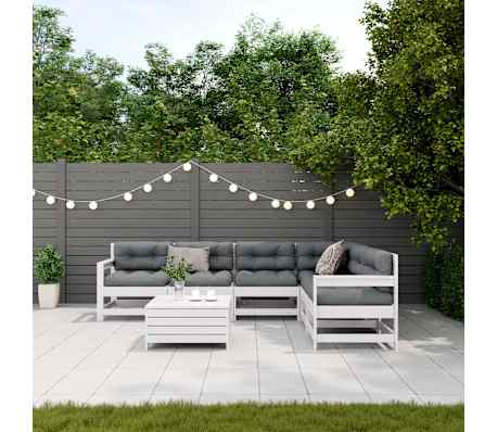 vidaXL Salon de jardin 7 pcs avec coussins blanc bois de pin massif
