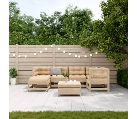 vidaXL 7-tlg. Garten-Lounge-Set mit Kissen Massivholz Kiefer