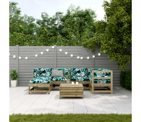 vidaXL Salon de jardin 7 pcs avec coussins bois de pin impr&eacute;gn&eacute;