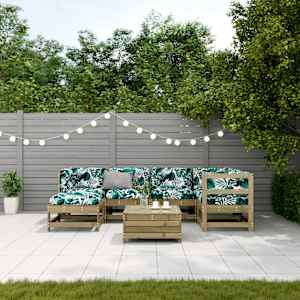 vidaXL Salon de jardin 7 pcs avec coussins bois de pin impr&eacute;gn&eacute;