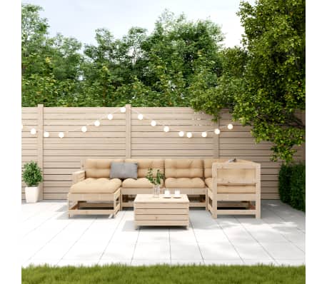 vidaXL 7-tlg. Garten-Lounge-Set mit Kissen Massivholz Kiefer