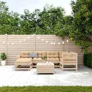 vidaXL 7-tlg. Garten-Lounge-Set mit Kissen Massivholz Kiefer