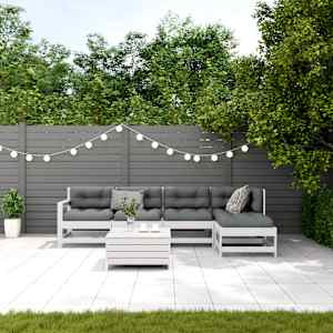 vidaXL Set mobilier de grădină cu perne, 6 piese, alb, lemn masiv pin