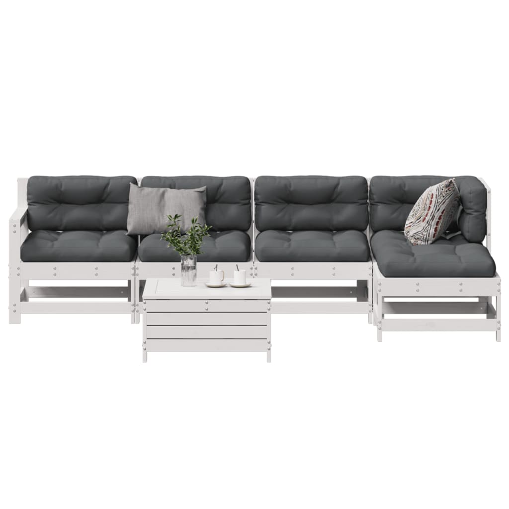 vidaXL 6 pcs conjunto lounge jardim c/ almofadões pinho maciço branco